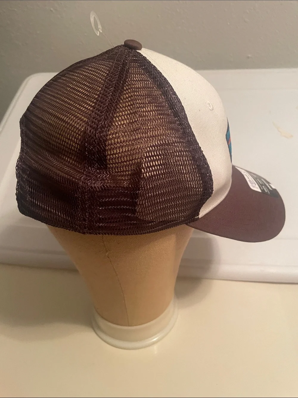 Patagonia Trucker Cap - Cream Front with Brown Bill and Multicolor Logo